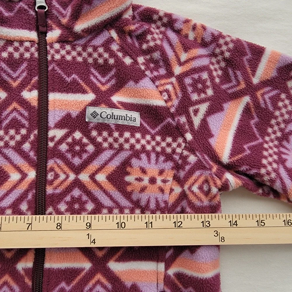 Columbia Kids Full Zip Fleece Jacket Purple Orange Aztec Print Size Small 7/8